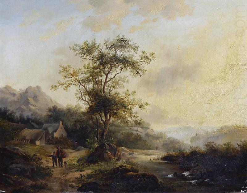 Travellers on a country lane, Andreas Schelfhout